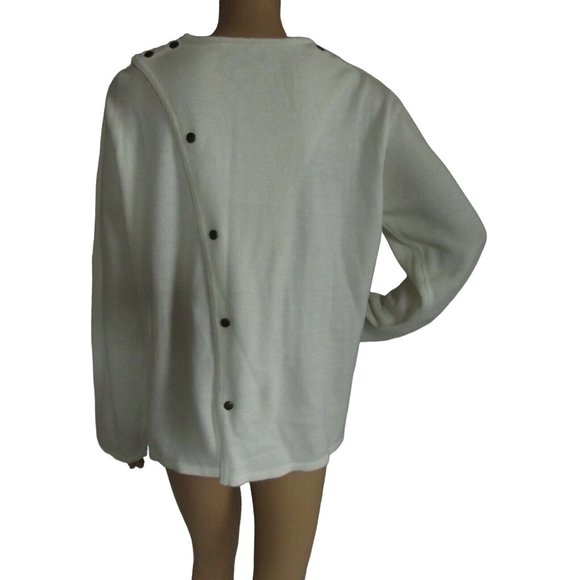 Knit Minded Cardigan Sweater Medium White Cable button front M open snap back - Picture 6 of 12